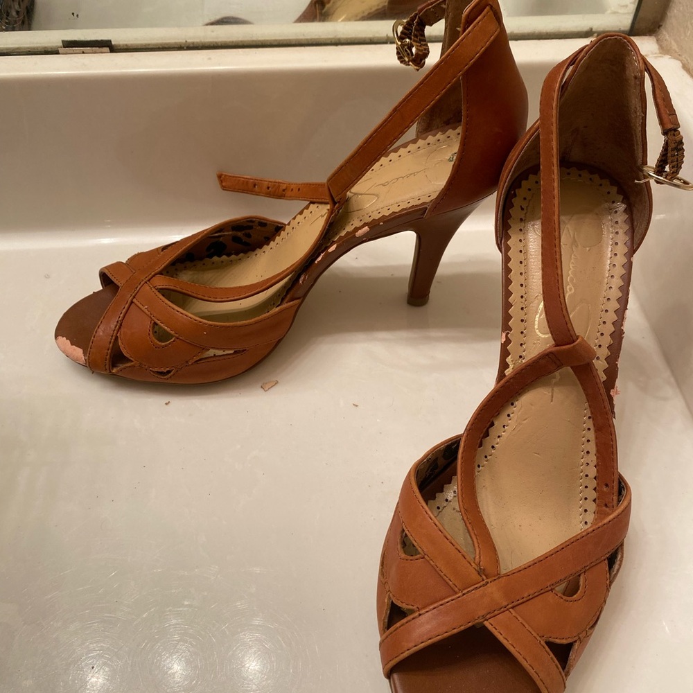 Jessica Simpson Brown Strappy Heels with Ankle Strap